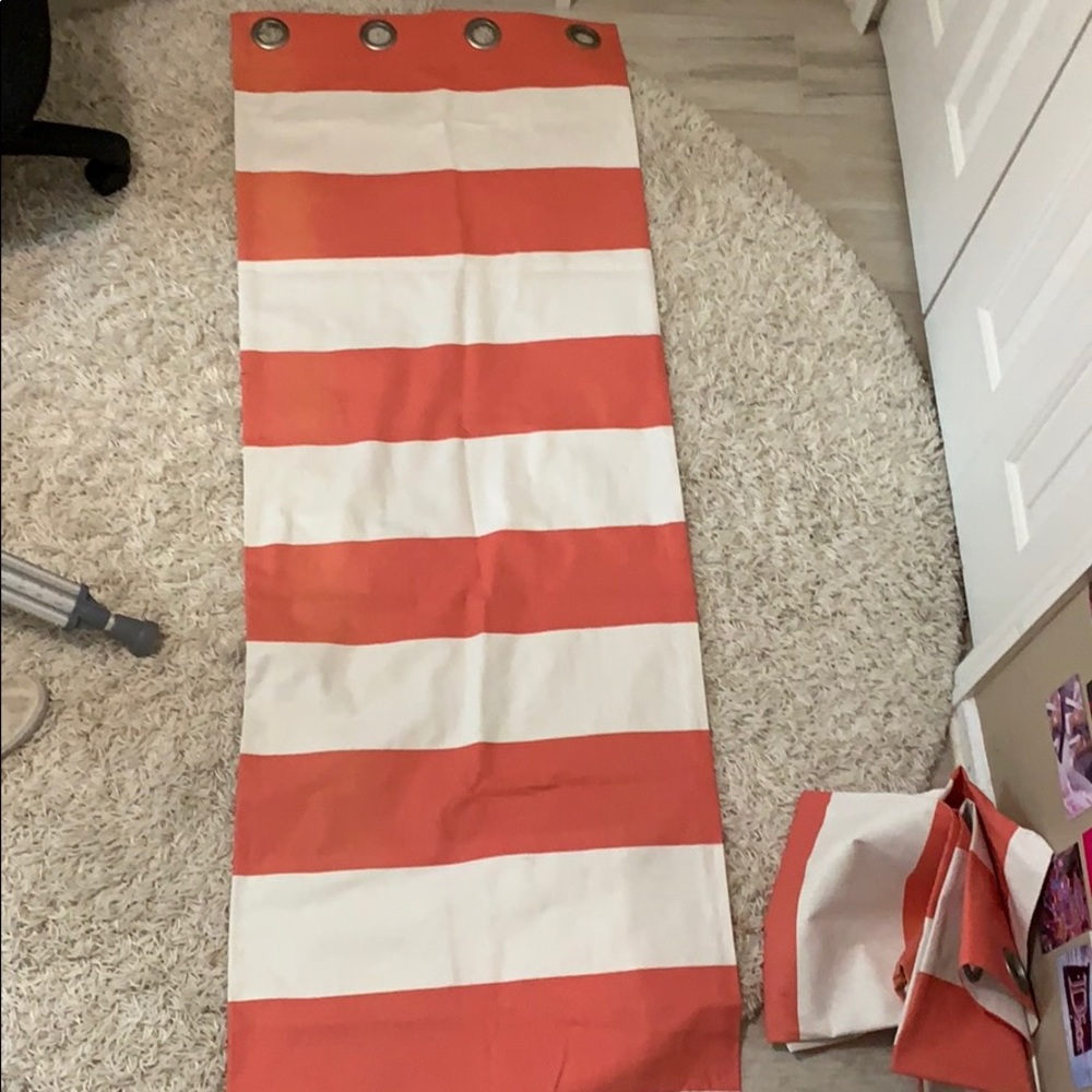 Coral and White stripped curtains